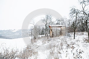 Rural winter landscape of snowy day