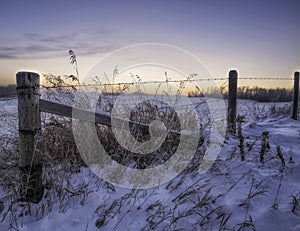 Rural winterscape sunrise