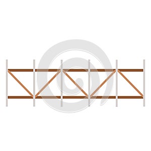 Rural wooden fences, pickets vector. Brown silhouettes fence for garden illustration