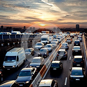 Rush hour in the late afternoon. Traffic.