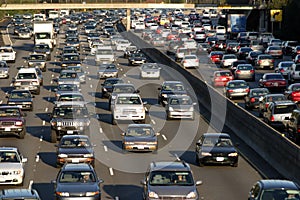 Heavy traffic jam during rush hour in Los Angeles, California