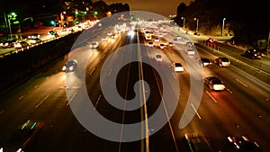 Rush Hour Traffic on Busy Los Angeles Freeway at Night