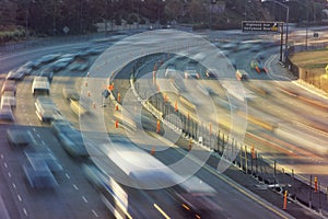 Rush hour traffic on the Hollywood Freeway in Los Angeles, CA