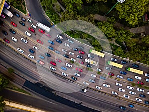 Rush hour traffic jam aerial shot