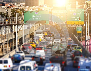 Rush hour traffic jam of cars, buses, taxis and trucks