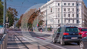 Rush Hour Traffic On Universitatsring Street Downtown Of Vienna City timelapse.