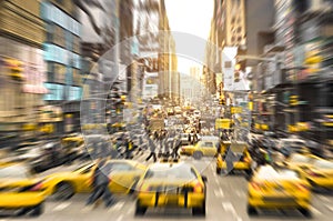 Rush hour with yellow taxi cabs in Manhattan New York City