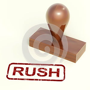 Rush Rubber Stamp Shows Speedy Urgent Delivery