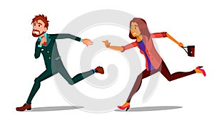 Rush Running Characters Young Man And Woman Vector
