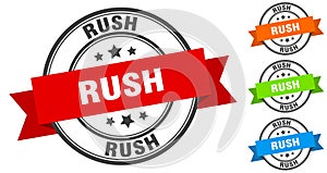 rush stamp. round band sign set. label