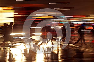 Rushhour with cyclists at night photo