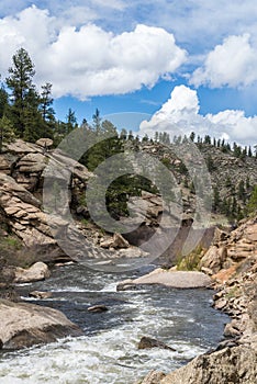 Rushing stream river water through Eleven Mile Canyon Colorado