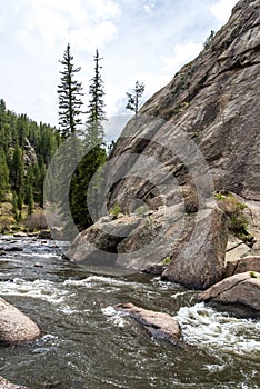 Rushing stream river water through Eleven Mile Canyon Colorado