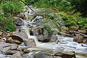 Rushing water over rocks in a creek photo