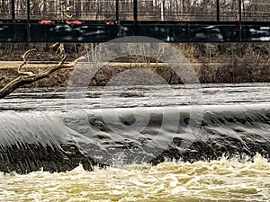 Rushing water in river in Appleton, Wisconsin