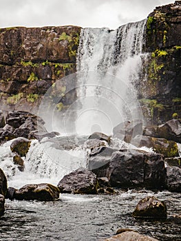 Rushing waterfall in Iceland