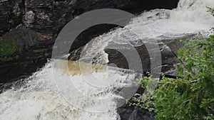 Rushing Waterfall in Lush Forest Environment, Nature Scene