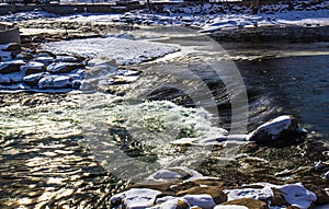 Rushing Waters Of River In Winter