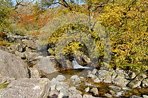 Rushing waters of Stickle Ghyll, located in the Lake District, Cumbria, UK