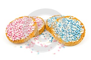 Rusk with blue and pink mice photo