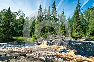 Ruskeala Falls. Wonderful natural park in northern Russia, Republic of Karelia.