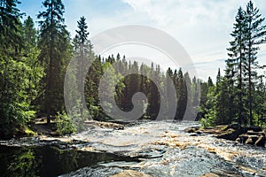 Ruskeala Falls. Wonderful natural park in northern Russia, Republic of Karelia.