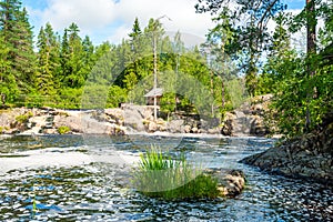 Ruskeala Falls. Wonderful natural park in northern Russia, Republic of Karelia. Not far from the town