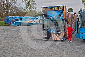 Russ bus or Russebuss in city of Halden, Norway Gudeheimen