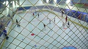 Russia, 2017: Grid ontribune and the view through it at the ice arena