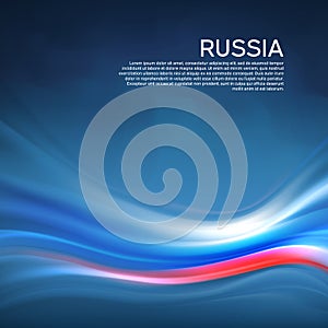 Russia abstract flag background. Blurred pattern of lines of light colors the Russian flag in the blue sky, business booklet