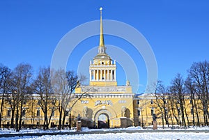 Russia. The Admiralty building in sunny winter in Saint Petersburg, 18 century built photo