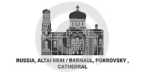 Russia, Altai Krai Barnaul, Pokrovsky , Cathedral travel landmark vector illustration