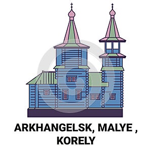 Russia, Arkhangelsk, Malye , Korely travel landmark vector illustration