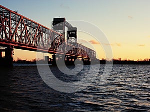 Russia - Arkhangelsk - Northern Dvina river - draw bridge at sunset