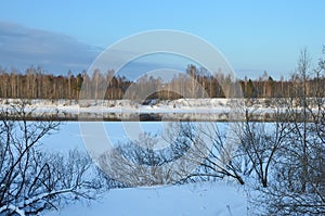 Russia, Arkhangelsk region, Plesetsk district, Onega river in winter evening