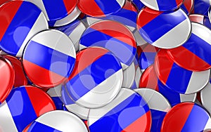 Russia Badges Background - Pile of Russian Flag Buttons.