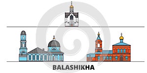 Russia, Balashikha flat landmarks vector illustration. Russia, Balashikha line city with famous travel sights, skyline