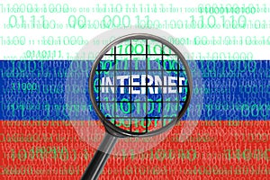 Russia bans internet, hacker cyber attack concept