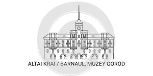 Russia, Barnaul, Muzey Gorod, travel landmark vector illustration