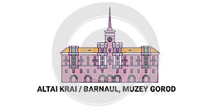 Russia, Barnaul, Muzey Gorod, travel landmark vector illustration