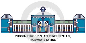 Russia, Birobidzhan, Birobidzhan , Railway Station travel landmark vector illustration