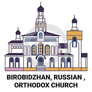 Russia, Birobidzhan, Orthodox Church travel landmark vector illustration