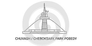 Russia, Cheboksary, Park Pobedy, travel landmark vector illustration