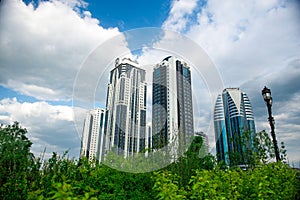 Russia, Chechen Republic city of Grozny. View of the skyscrapers of Grozny city on a sunny day