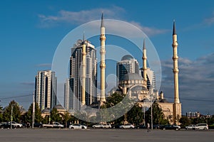 Russia, Chechen Republic. View to mosque the Heart of Chechnya and Grozny City