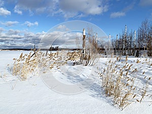 Russia, Chelyabinsk region. Lake Uvildy in cloudy January day photo