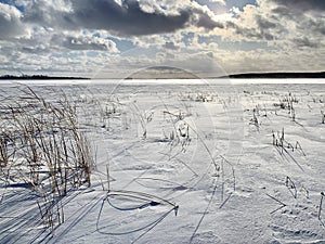 Russia, Chelyabinsk region. Lake Uvildy i a cloudy January day photo