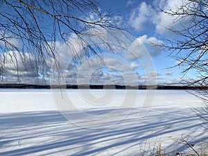 Russia, Chelyabinsk region. Nature monument - lake Uvildy in January in frosty weather photo