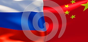 Russia and China flags. Russia flag and China flag. 3D work and 3D image