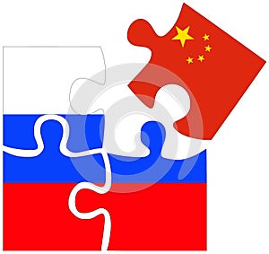 Russia - China : puzzle shapes with flags
